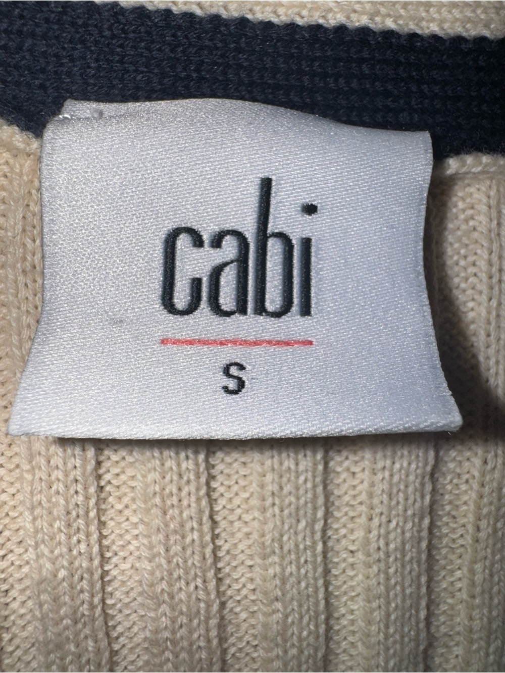Cabi Ribbed Cotton Cardigan Sweater Cream Black Gold Button Preppy S - Picture 4 of 6